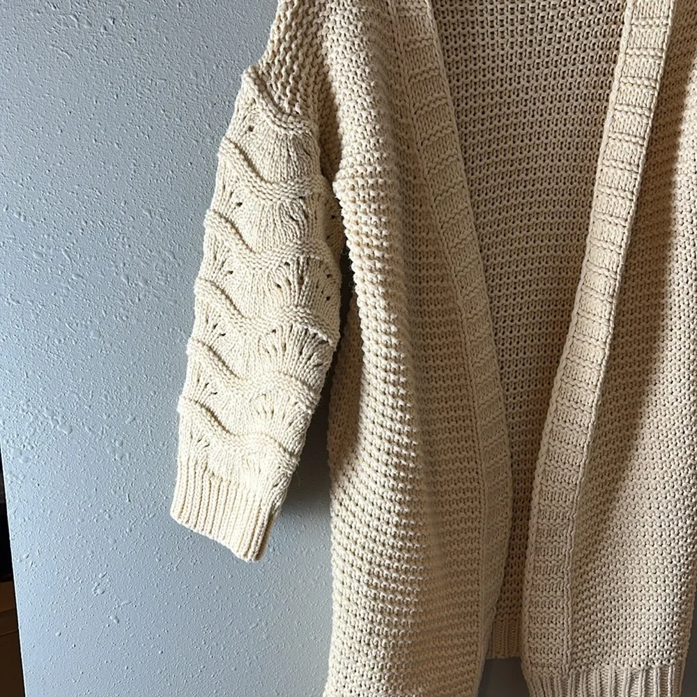 Miracle‎ Beige Cream Cotton Blend Knit Long Cardigan Sweater S/M